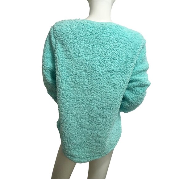 So Intimates Women’s Sweatshirt Blue Green M Sherpa Soft Cozy Casual Round Neck - Picture 3 of 13